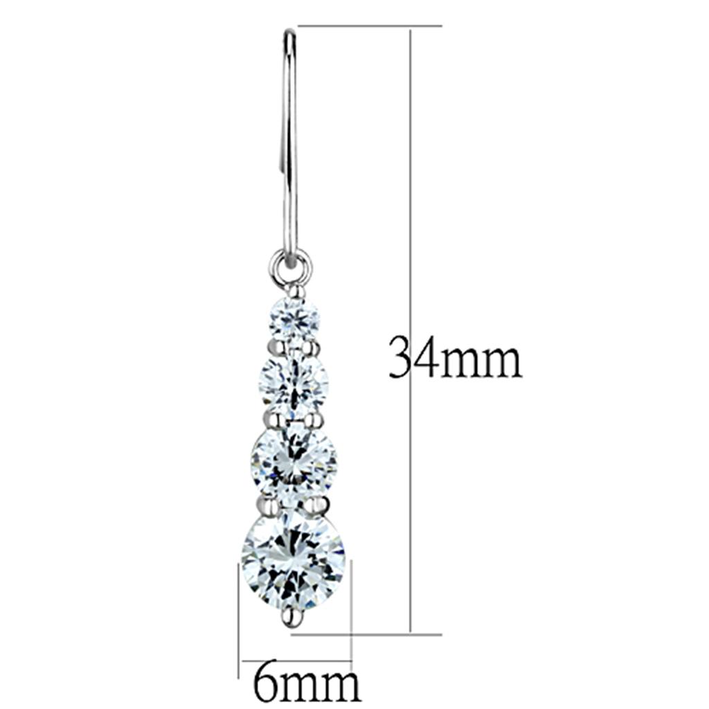 3W633 - Rhodium Brass Earrings with AAA Grade CZ in Clear-1