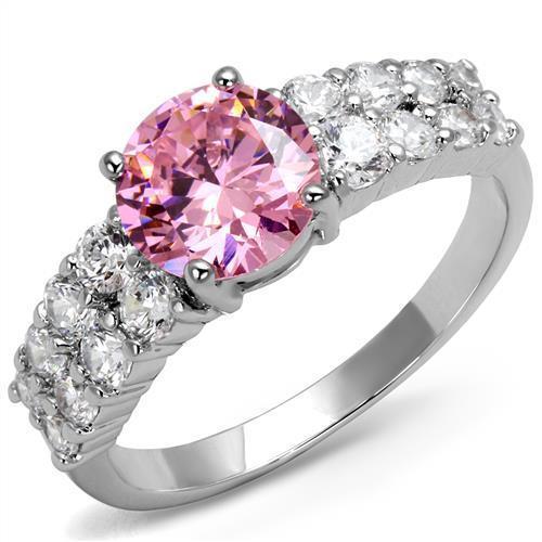 3W1361 - Rhodium Brass Ring with AAA Grade CZ  in Rose-0