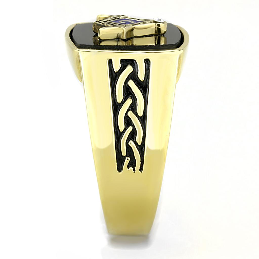 TK3223 - IP Gold(Ion Plating) Stainless Steel Ring with Synthetic Onyx in Jet-3